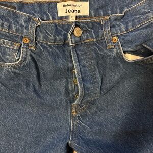 Reformation Indigo Cynthia High-Rise Straight Long Jeans